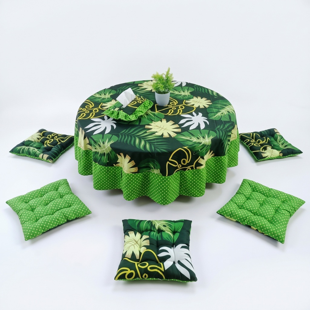 COD Set Isi 7 Pcs Bantal Alas Duduk Lesehan Taplak Meja Tamu Osin Bulat Rumbai Sarung Tempat Tisu
