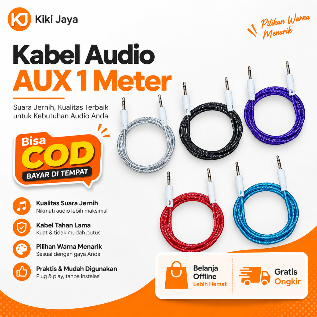 [KIKI] Kabel Audio AUX 1 Meter Kabel AUX 1m Kabel Audio 3.5mm Kabel Jack AUX Kabel AUX Male to Male 