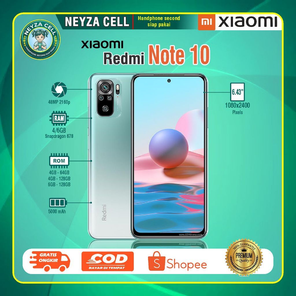 XIAOMI REDMI NOTE 10 HP Second RAM 4/64GB RAM 4/128 RAM 6/128GB HP Second Normal Siap Pakai Budayaka