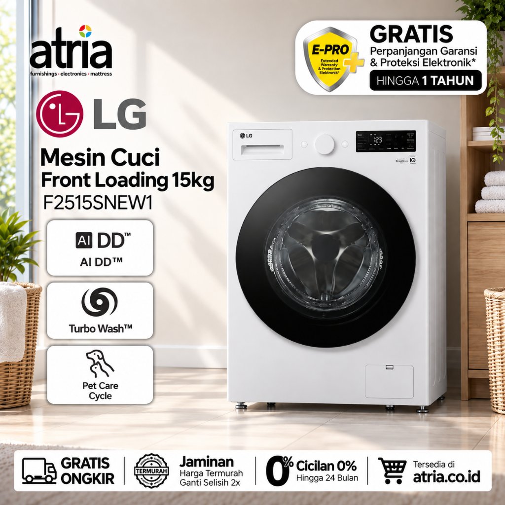 LG Mesin Cuci Front Loading 15Kg F2515SNEW1 AI DD Inverter