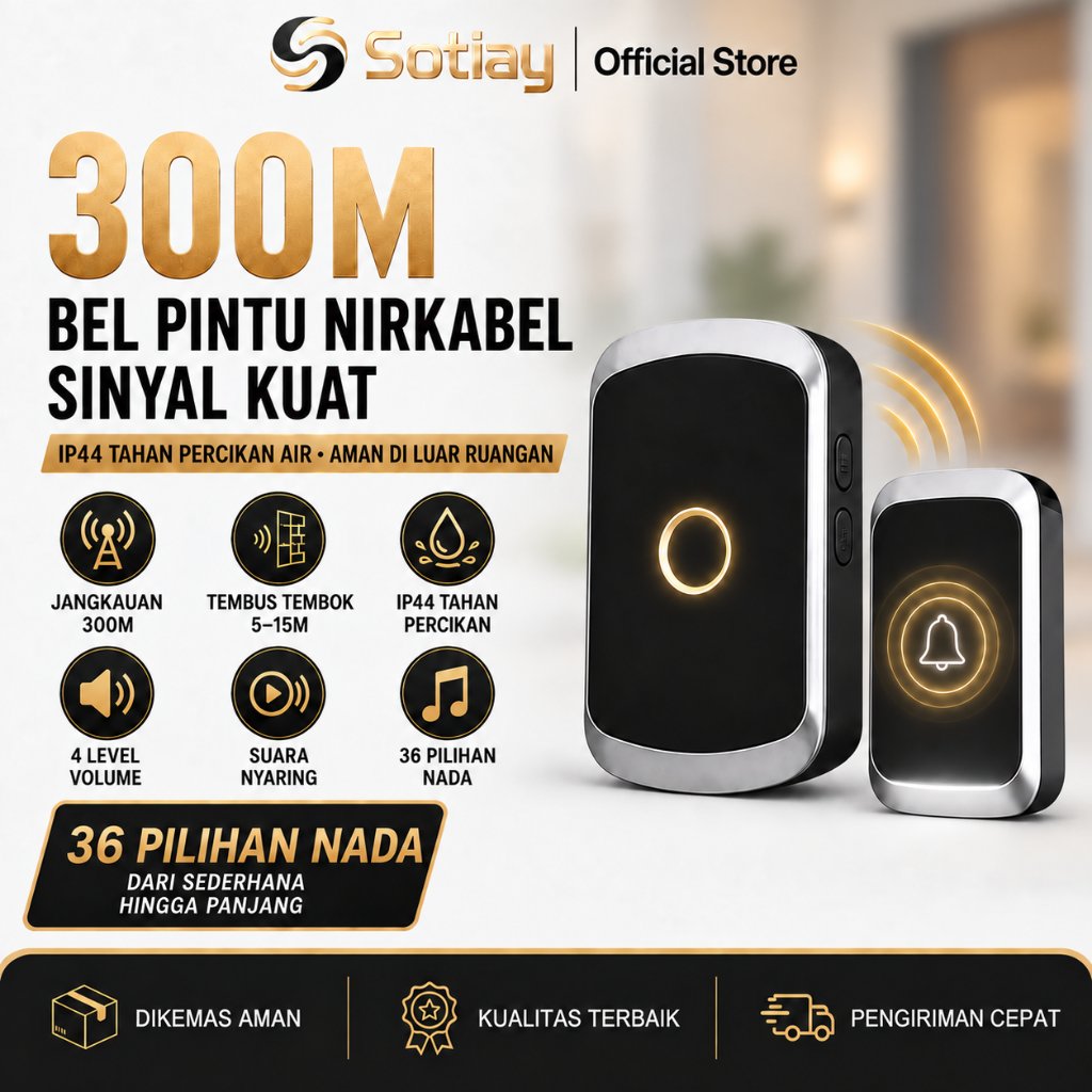 Bel Rumah Tanpa Kabel Wireless Waterproof Door Bell 1 Receiver