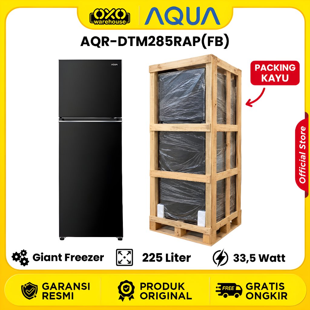 Kulkas 2 Pintu AQUA AQR DTM 285 RAP FB Magic Neo Turbo Cooling Ice Twist Twin INVERTER 34 Watt 280 L