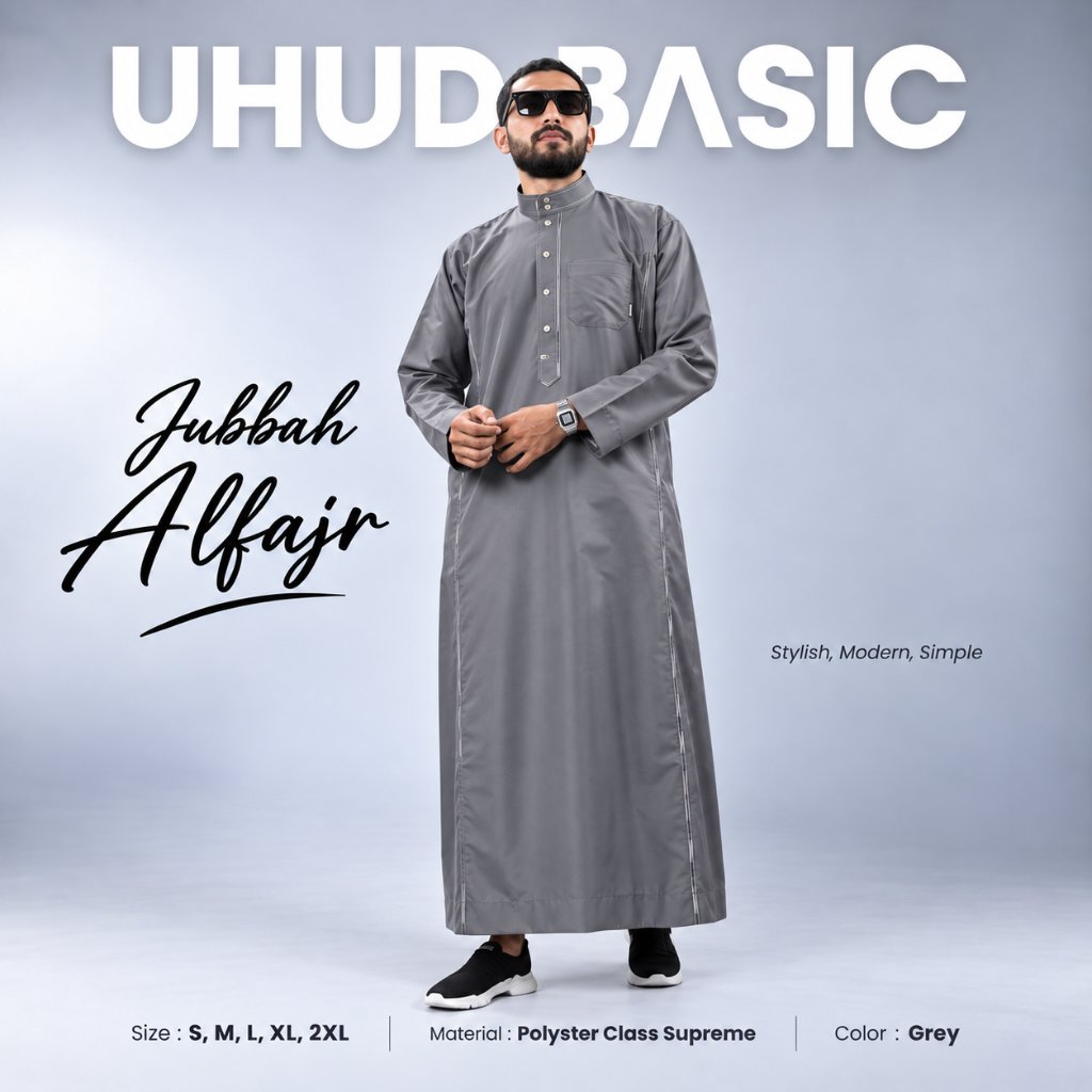 Uhud Basic - Jubah Jubba Gamis Thobe Alfajr Pria Exlusive dan Premium