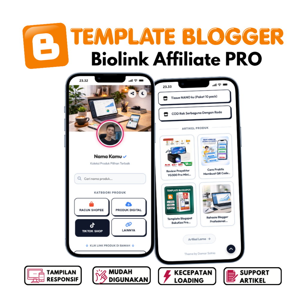 Template Blogspot Blogger Biolink Affiliate PRO Mudah Digunakan Lengkap Dengan Panduan & Update