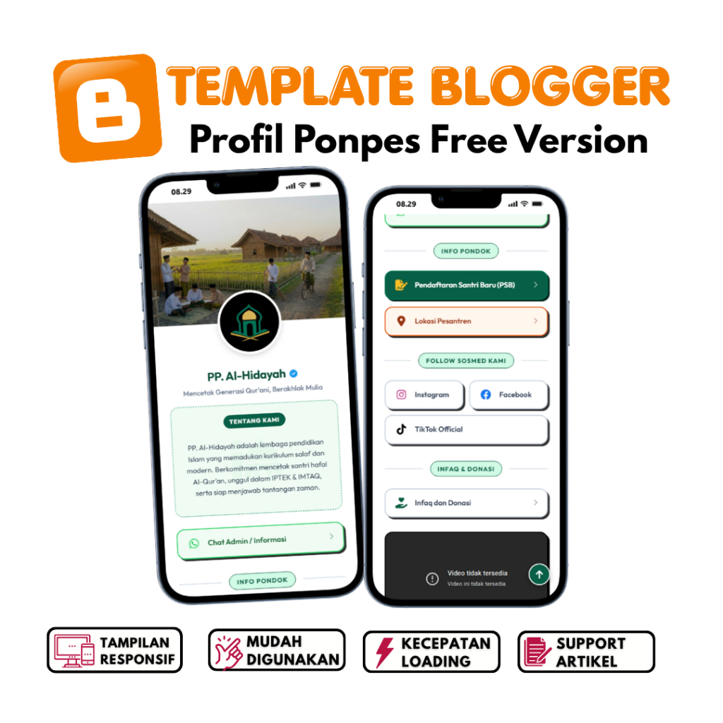 Template Blogspot Biolink Ponpes Pro V2 Mudah Digunakan Lengkap Dengan Panduan & Update