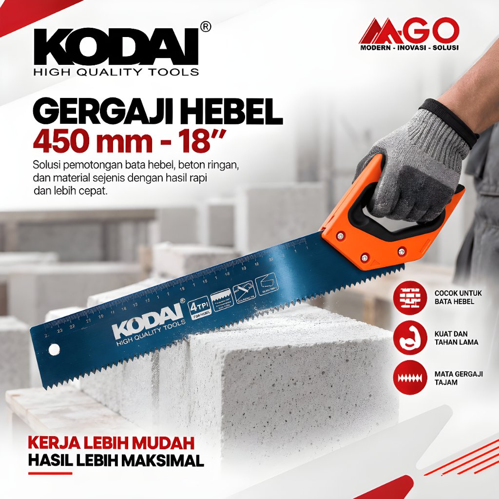 KODAI Gergaji Hebel 450mm 18 Inch | Gergaji Bata Ringan AAC Beton Hebel