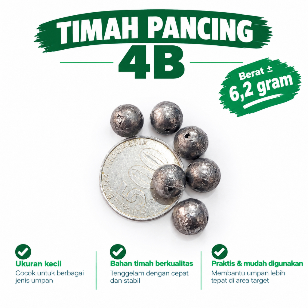 Timah Pancing 4B Berat ±6,2 gram timah umpan ikan kecil praktis - Timah Pancing Merica/Lada/Pasir/Bu