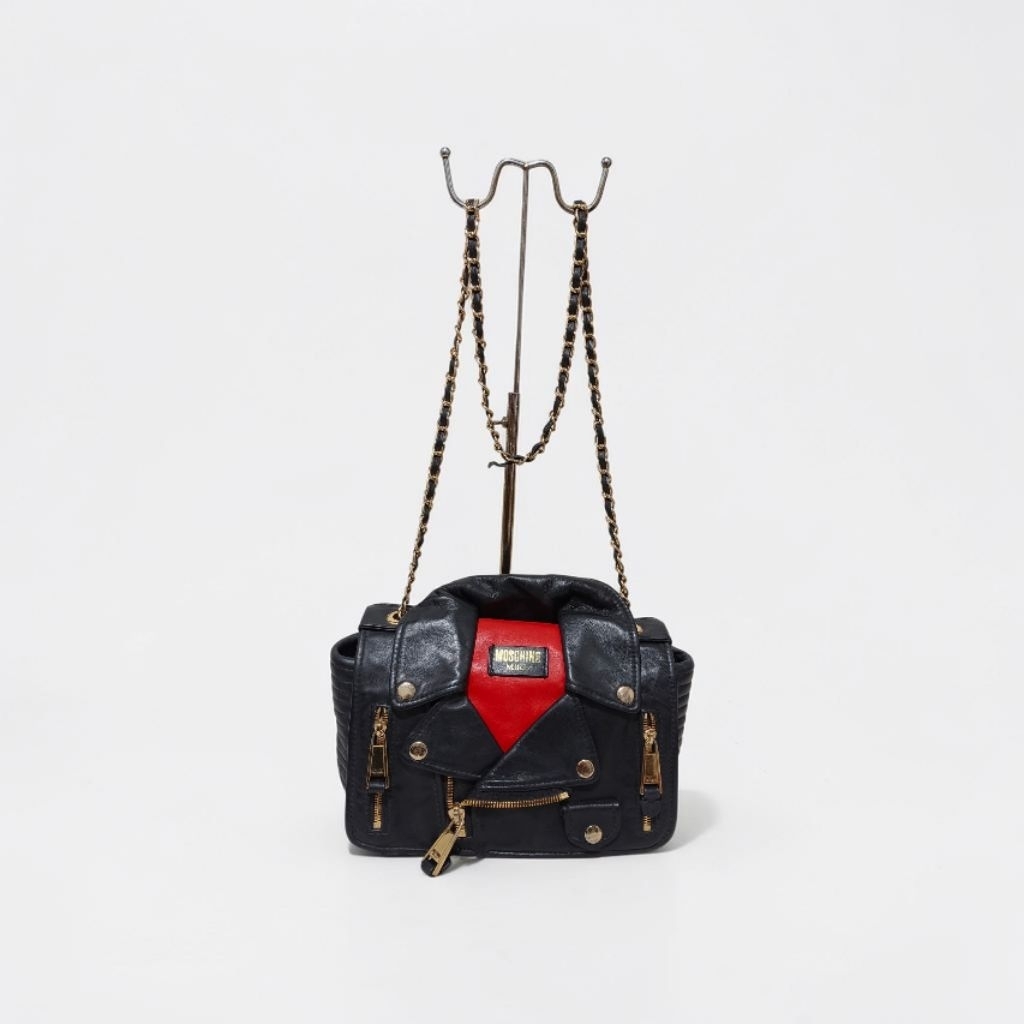 Moschino Biker Leather Jacket Womens Crossbody Bag Original