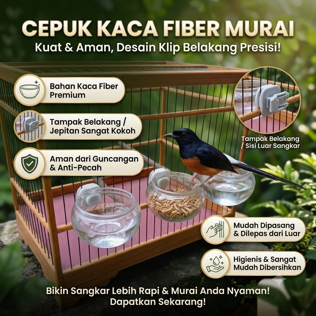 Cepuk Fiber Ebod Jaya 1set isi 3 cepuk tempat pakan minum & kroto sangkar burung murai batu c ijo lo