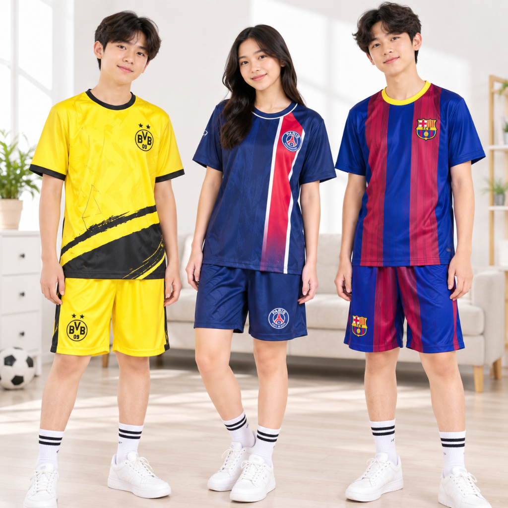 Setelan Anak Tanggung Lengan Pendek Jersey Futsal Baju Bola Pakaian Pria Wanita Tanggung Baju Olahra