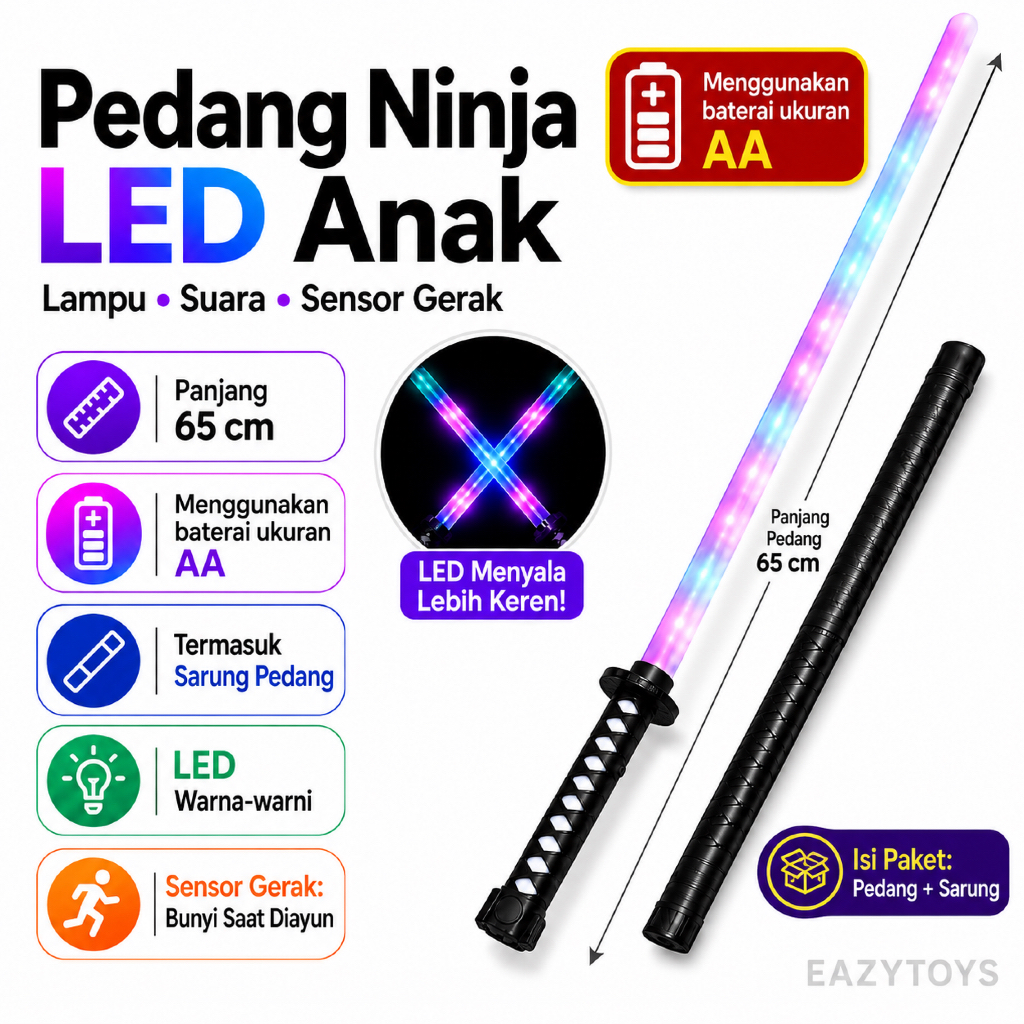 Mainan Anak Laki Laki Pedang Pedangan Ninja ada Lampu Suara