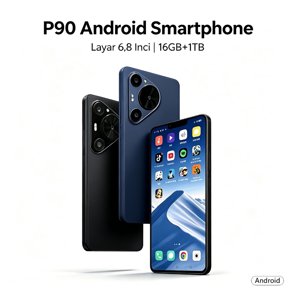 Smartphone P90 RAM 16GB ROM 1024GB Layar 6.8 Inch Dual SIM HP Android Performa Cepat Penyimpanan Bes