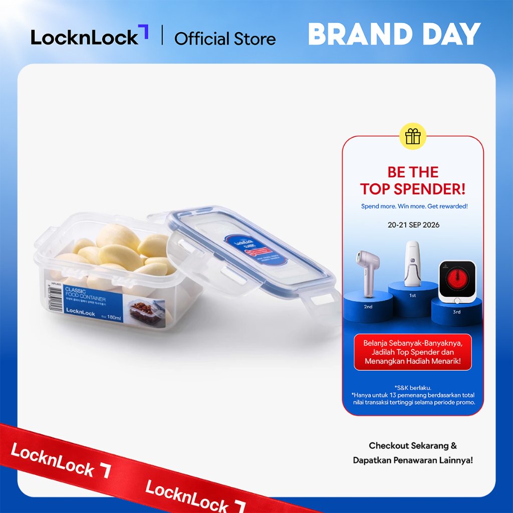 LocknLock Classic Kotak Makan Rectangular Short 180ml - HPL805