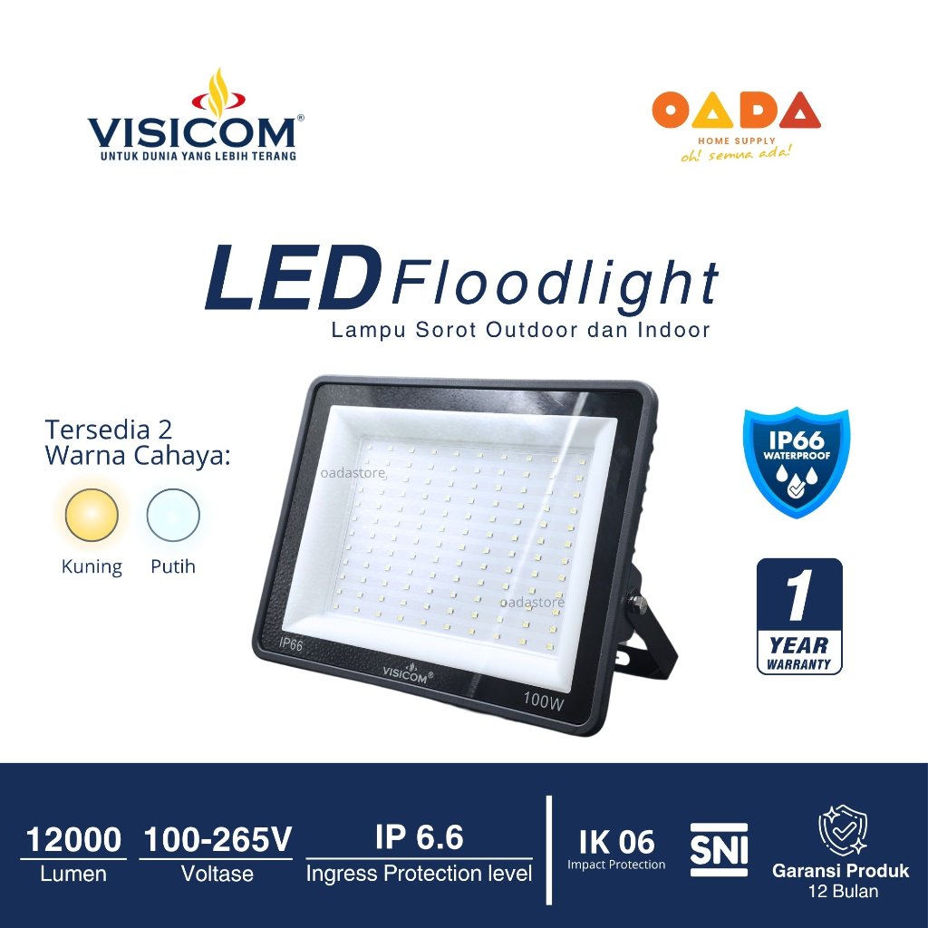 Flood Light 100W VISICOM Lampu Sorot LED Garansi 12 Bulan  IP66 Tahan Debu & Air