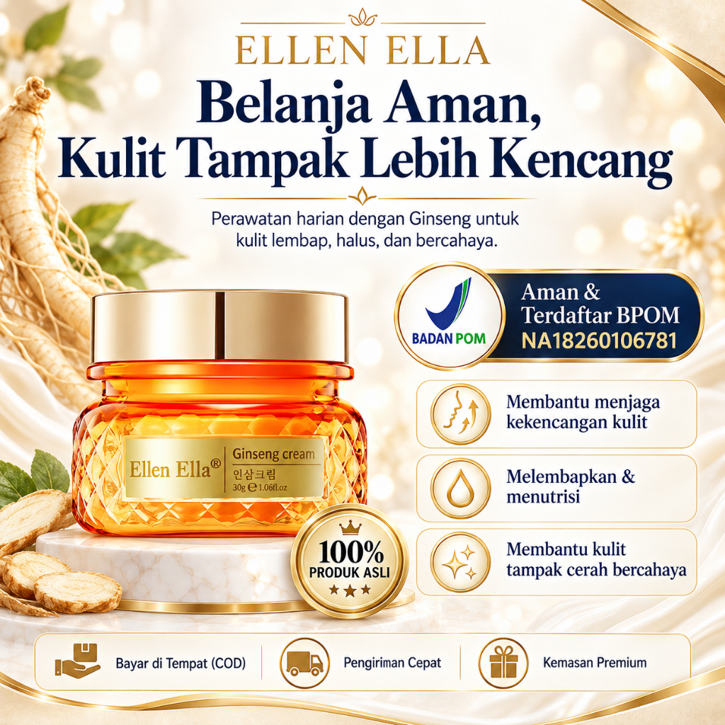ELLEN ELLA Krim Ginseng Korea 30g Anti Aging Pencerah Wajah Pelembab Mencerahkan Kusam & Keriput