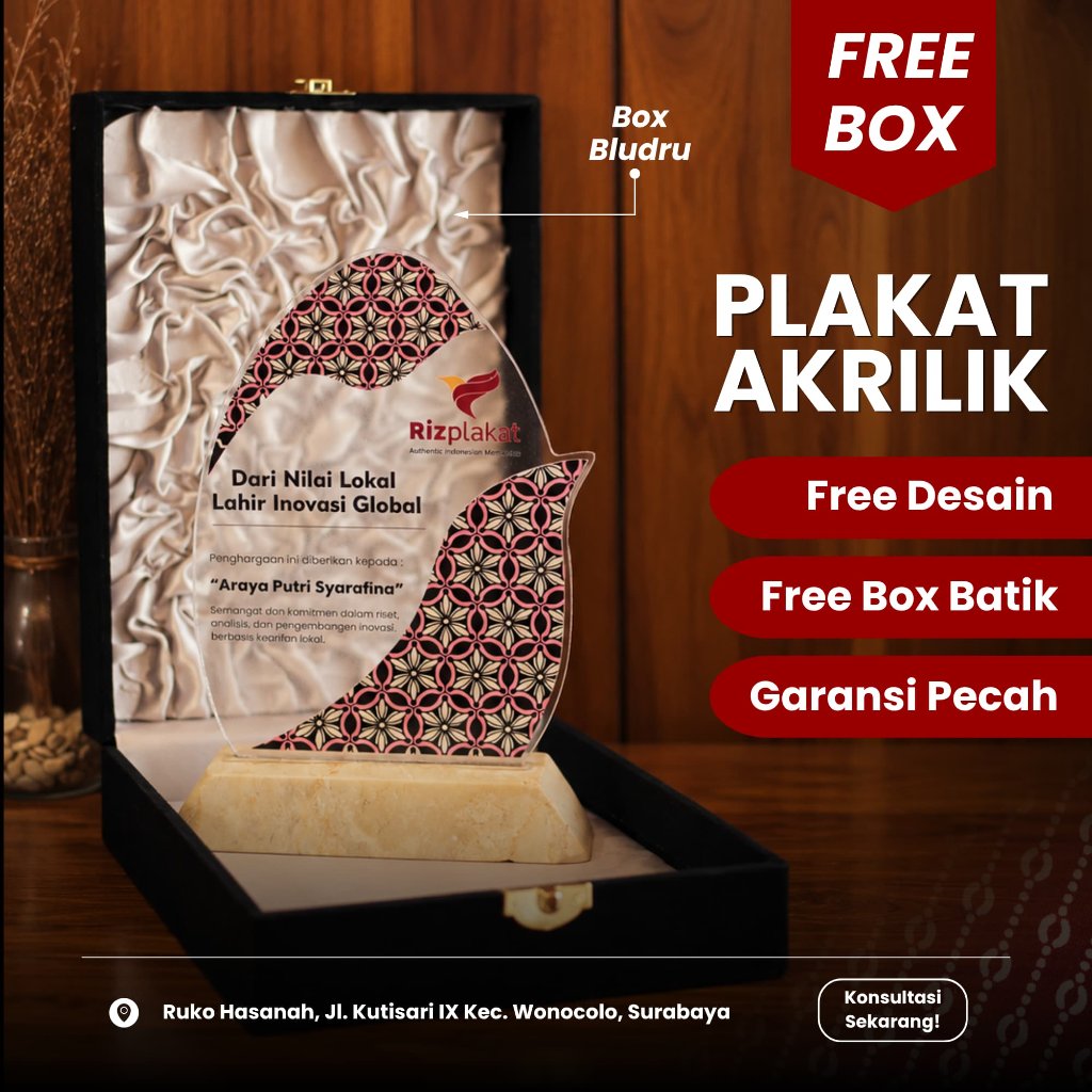 [Bisa Instan Surabaya] Plakat Akrilik Custom 1 Hari Jadi + Box Bludru - Vandel Wisuda KKN Magang PKL