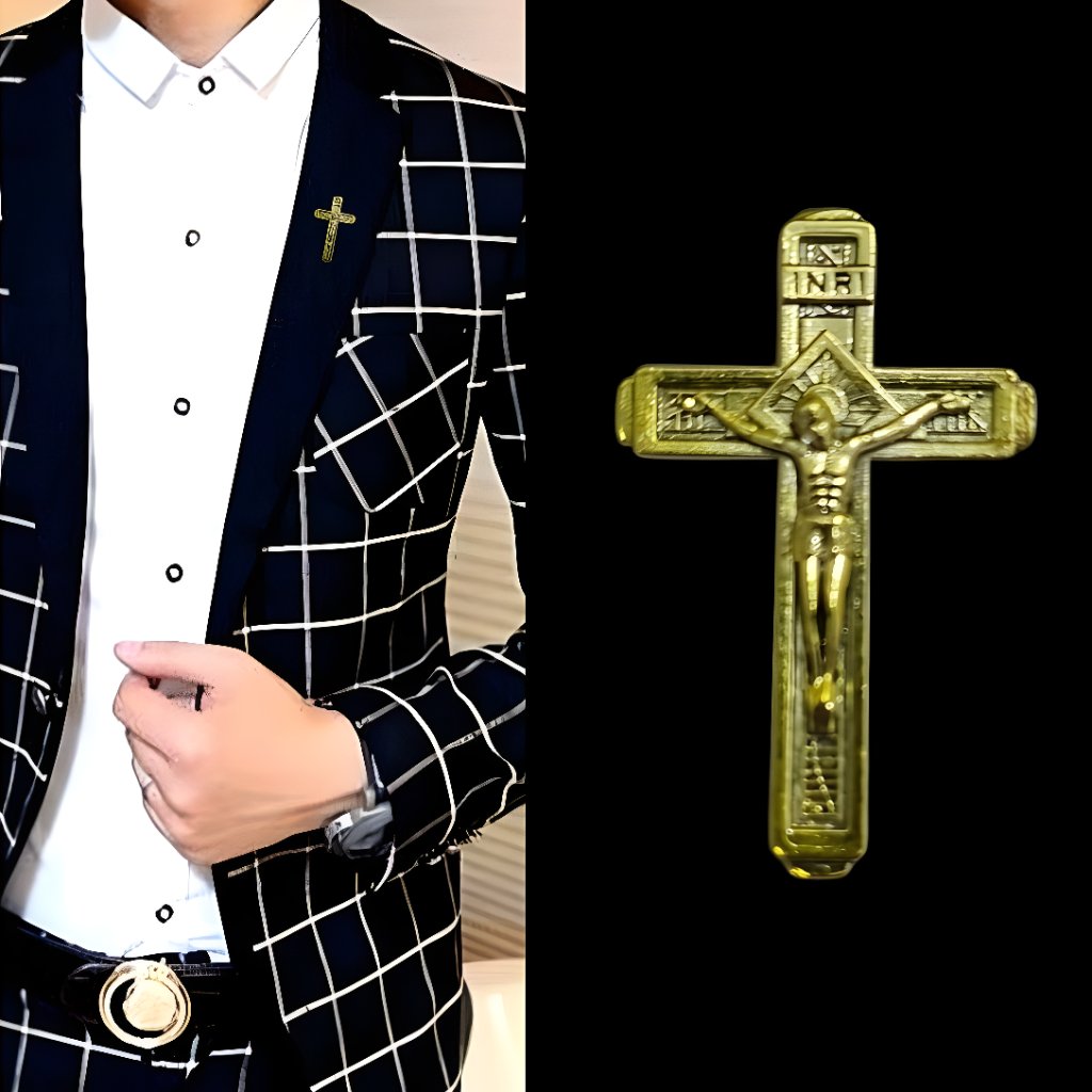 Metal Gold Cross Pin Bros Jas Kameja Tuxedo Mens Pria Classic Pin Salib Warna emas