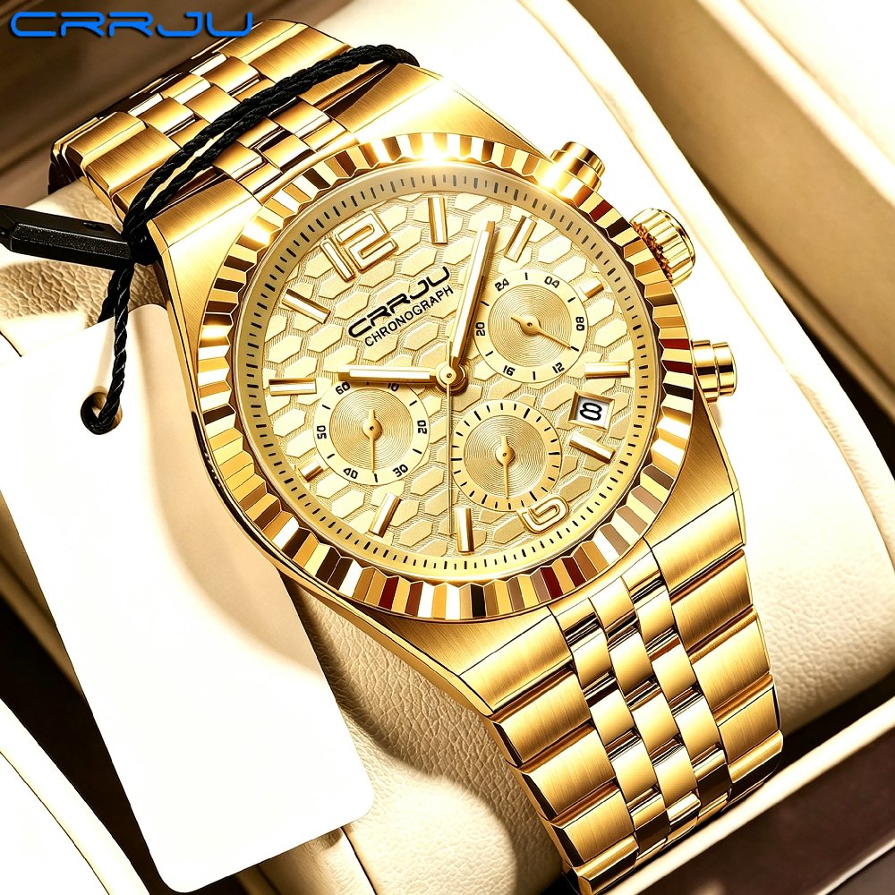 CRRJU Jam Tangan Pria Anti Air Multifungsi Chronograph Calendar Bercahaya Jam Tangan Cowok Original
