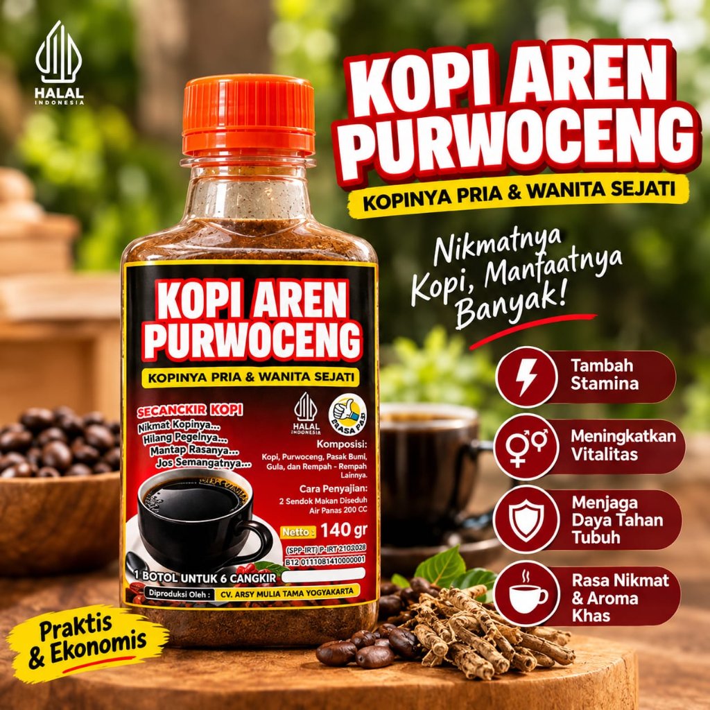 Kopi Aren Purwaceng Pasak Bumi - Kopi Pria Sejati -  Praktis Tinggal Seduh