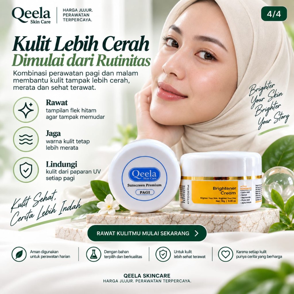 Qeela Duo Perawatan Krim Flek Pagi Malam | Krim Malam Flek + Sunscreen Premium | Krim Flek Noda Hita