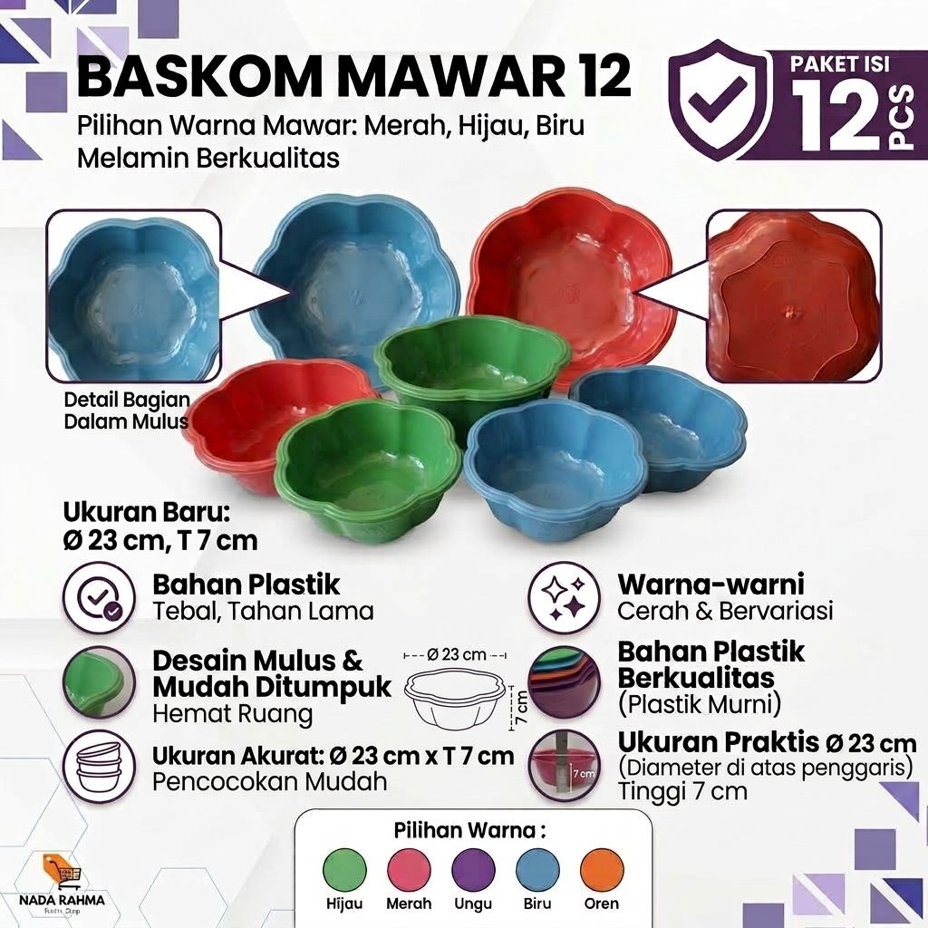 12 PCS Baskom Mawar 12 / Besek Hajatan / Baskom Plastik / Ceting Nasi Mawar / Bak Berkat
