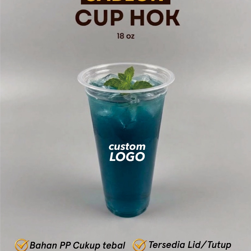 SABLON GELAS CUP PLASTIK HOK SLIM 18 oz & 22 oz UNTUK UMKM
