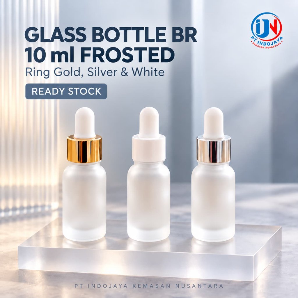 Botol Pipet Kaca BR 10ml Frosted Ring Silver Gold Putih / Botol Kaca Frosted 10ml Ring Import Botol 