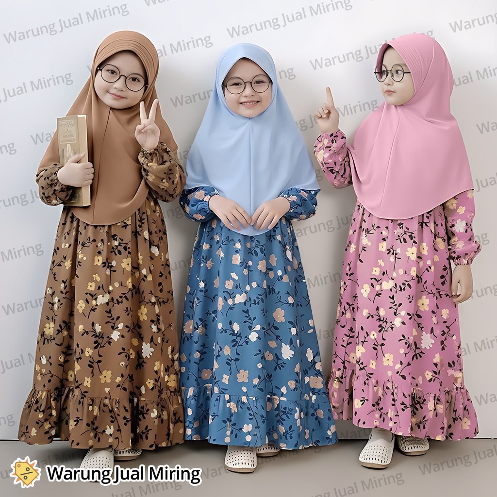 Gamis Anak Perempuan Rayon Motif Bunga 2-12 Tahun Dress Kekinian Model Terbaru Setelan Baju Muslim C