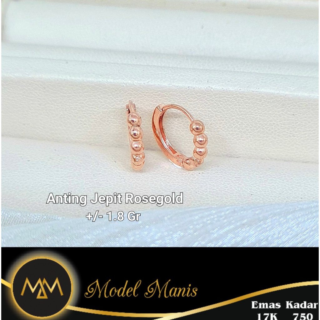 Anting Jepit Bubble Emas Rosegold 750 kadar 17k