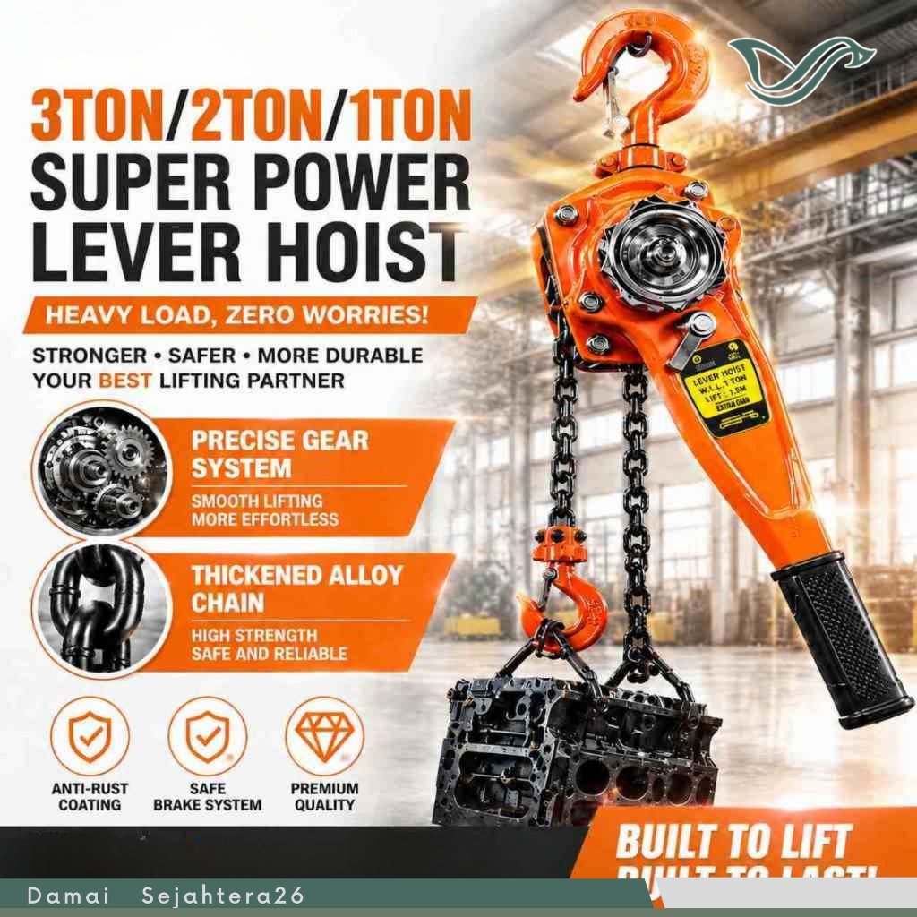 Lever Hoist Manual Crane 1 Ton 2 Ton 3 Ton Chain Block Katrol Kerekan Angkat Barang 1,5M 3M