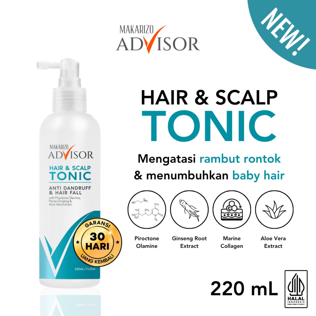 Makarizo Advisor Hair & Scalp Tonic 220mL - 2 in 1 Atasi Rambut Rontok dan Ketombe / Menumbuhkan Rambut