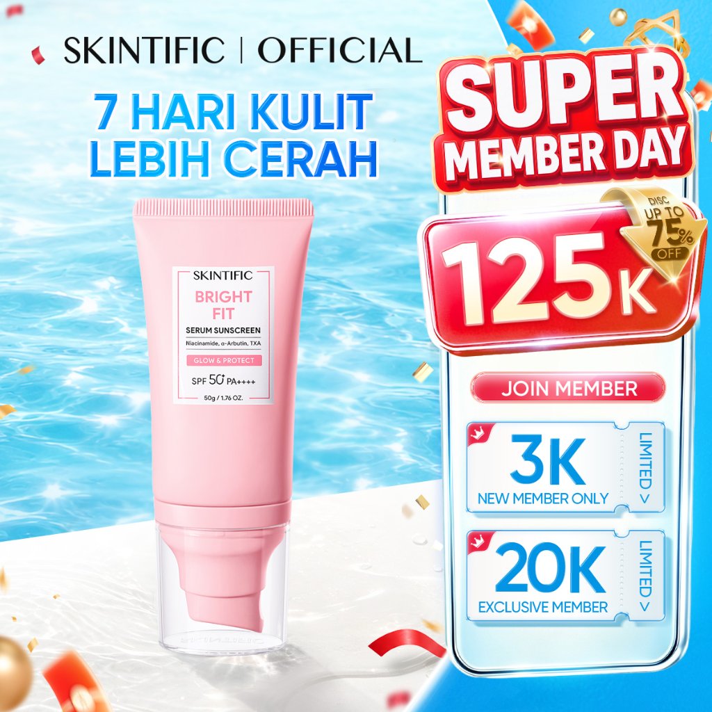 SKINTIFIC Niacinamide  Bright SPF50+ Sunscreen Wajah PA++++ 50gr 30gr Serum Sunblock Tone Up Mencerahkan Tidak whitecast Non-Comedogenic Tinted Skin Aqua Physical Sunscreen Melindungi UV Menyerap Cepat Glowing Up with Tranexamic acid Alpha-arbutin UVA UVB