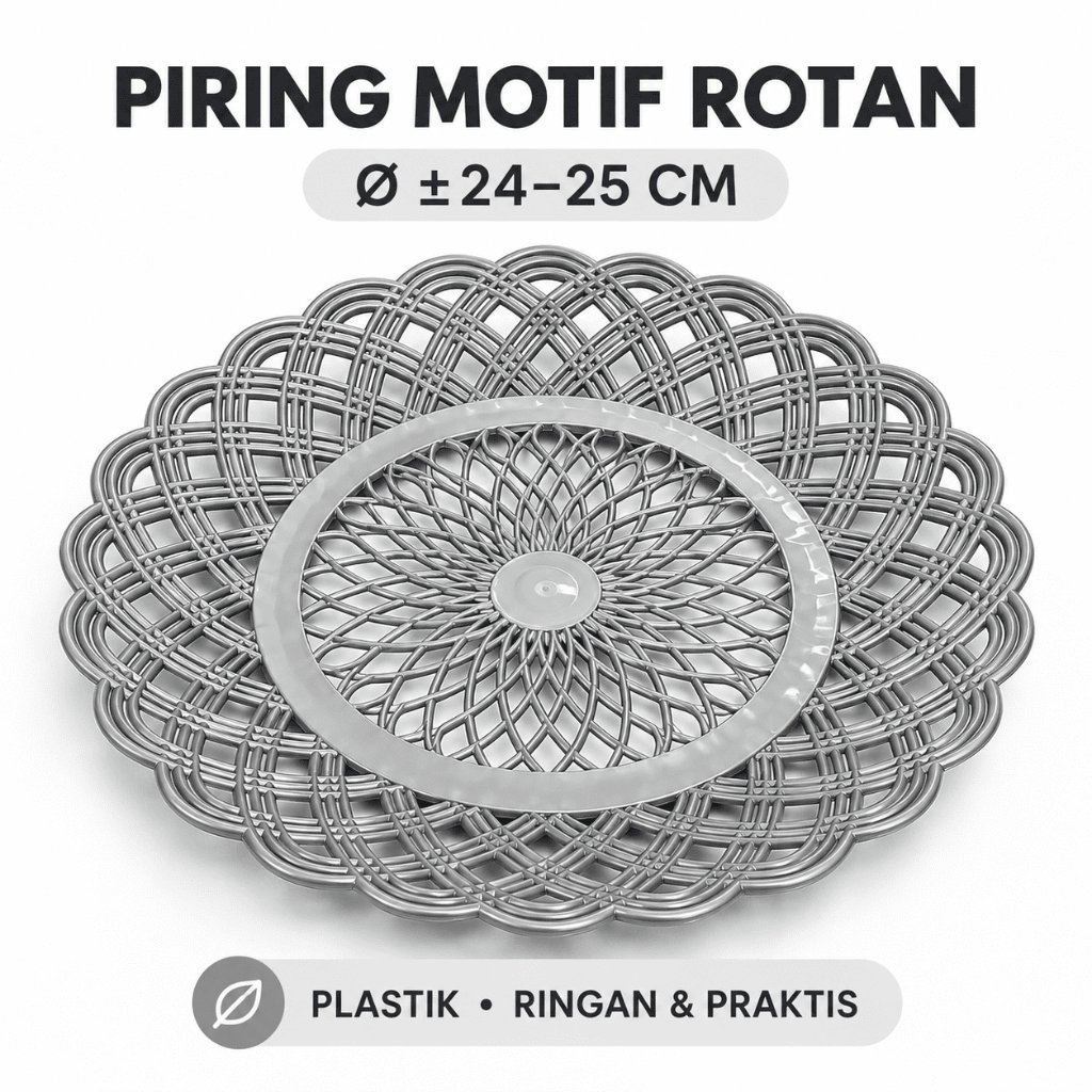 Piring Makan Plastik Motif Rotan Anyam 24–25cm Piring Saji Buah Snack