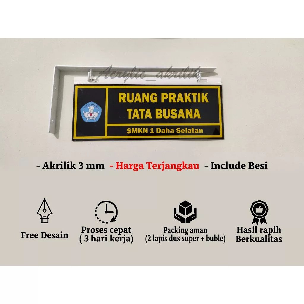 Papan nama ruang + besi papan gantung akrilik