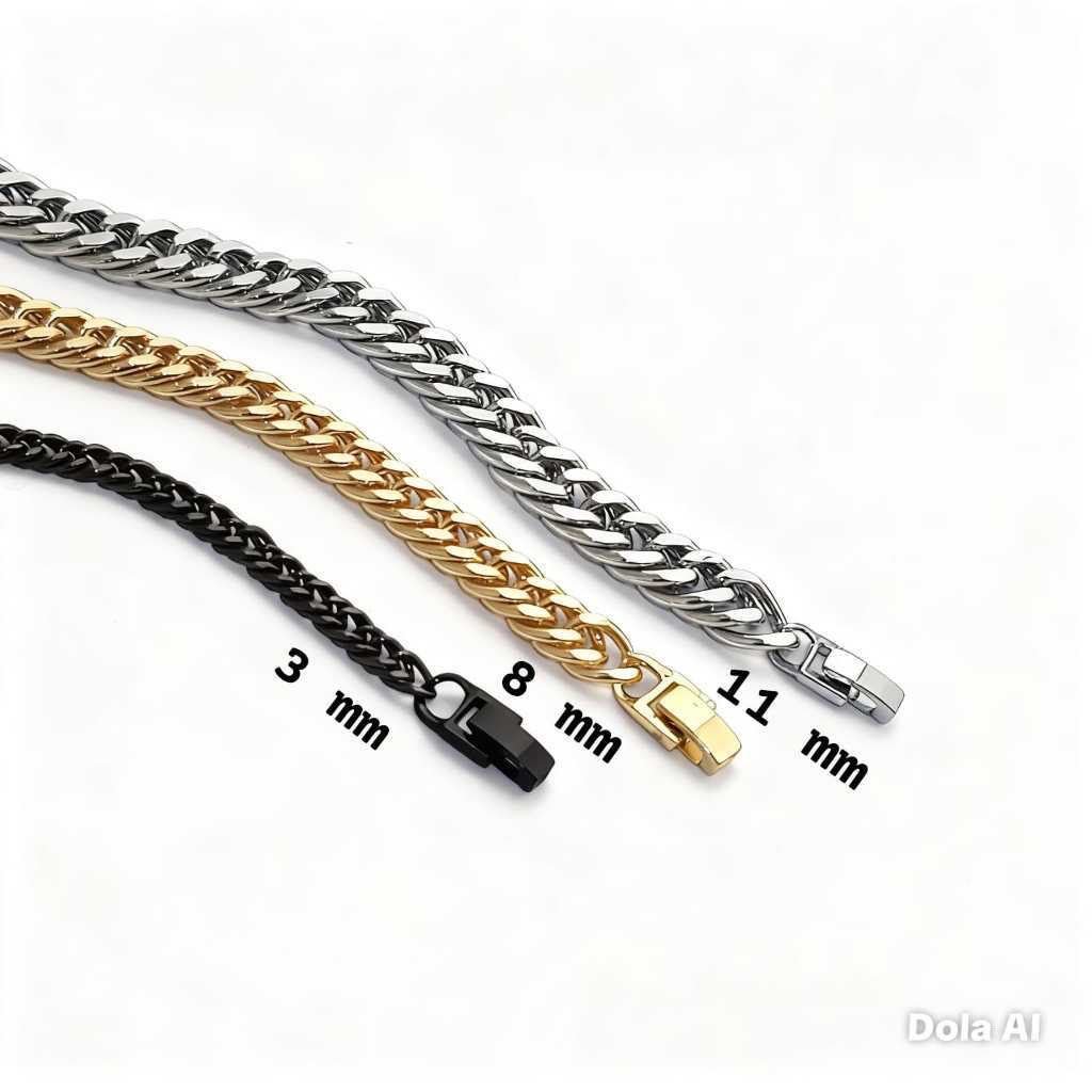 Gelang Rantai Titanium Pria Vintage Elegant Ethnic Silver Gold Black 16-22cm