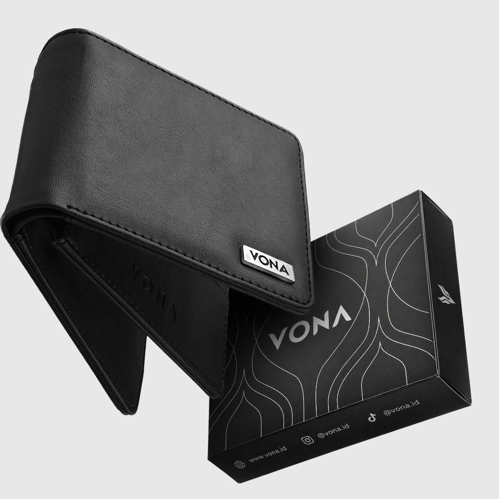 VONA Loxley Wallet - Dompet Pria Lipat Pendek 3 Ruang Extra Slot Kartu Kulit PU Polos