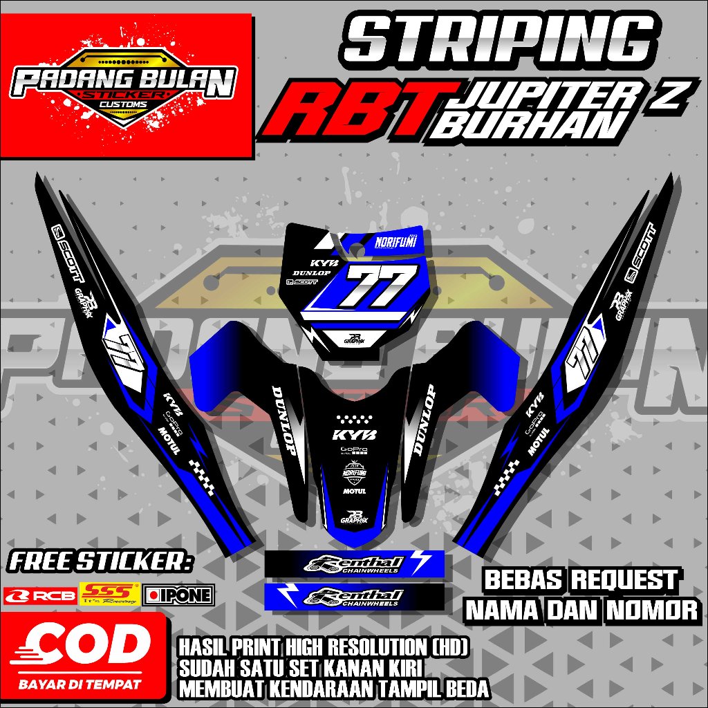STRIPING STICKER RBT JUPITER Z BURHAN 01 - BEBAS REQUEST NAMA, NOMOR DAN SUDAH DI CUTTING MESIN
