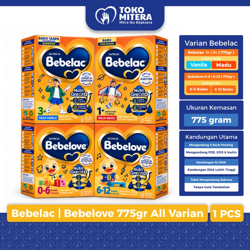 Bebelac Bebelove 775gr All Varian Vanilla Madu Susu Formula Anak Usia 1+ 3+ Dan 0-6 6-12 Bulan