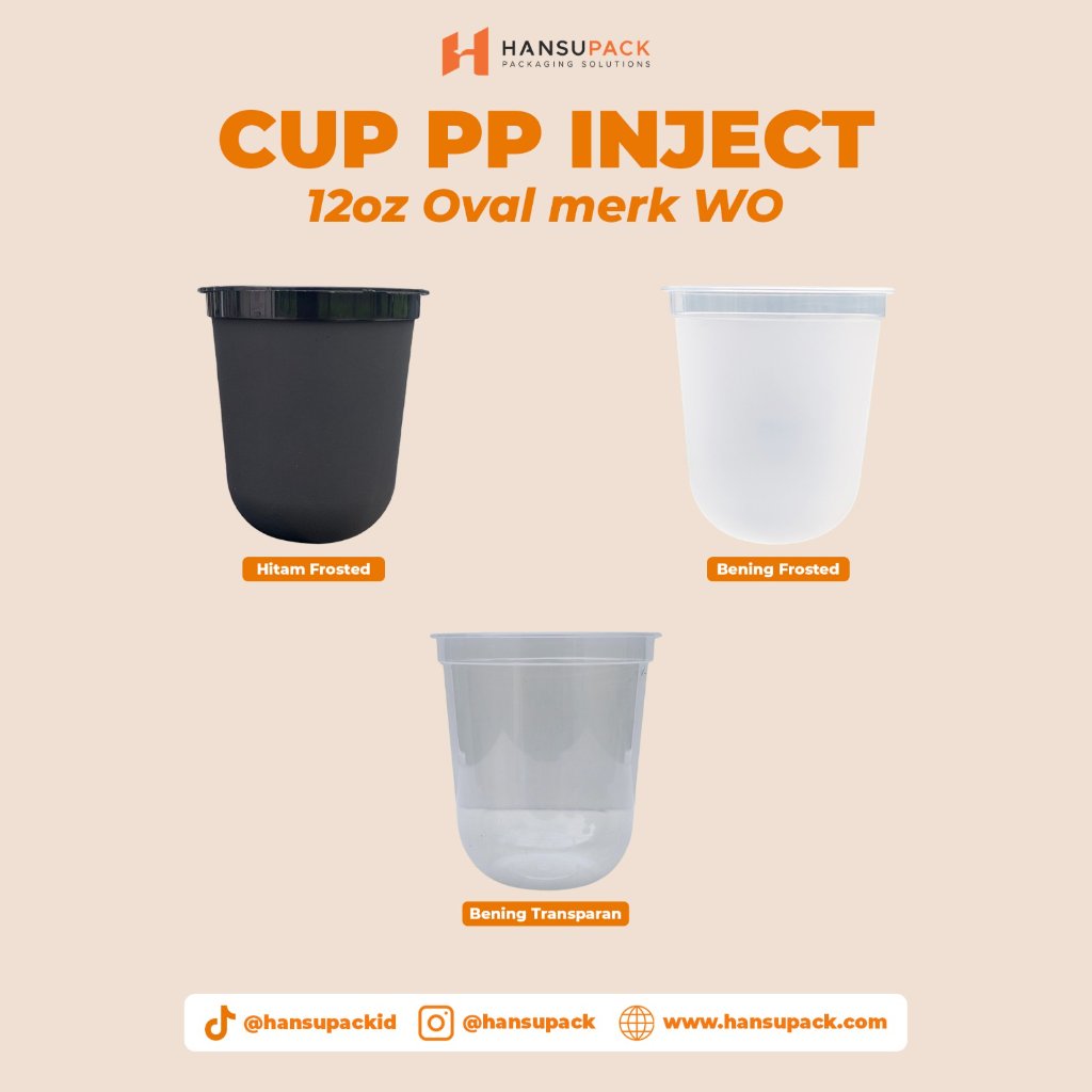 [Isi 25pcs-WO] Cup Injection Halal Tebal Gelas Plastik Cup PP Injection 12oz Oval 380ml  PPI Cup 12o