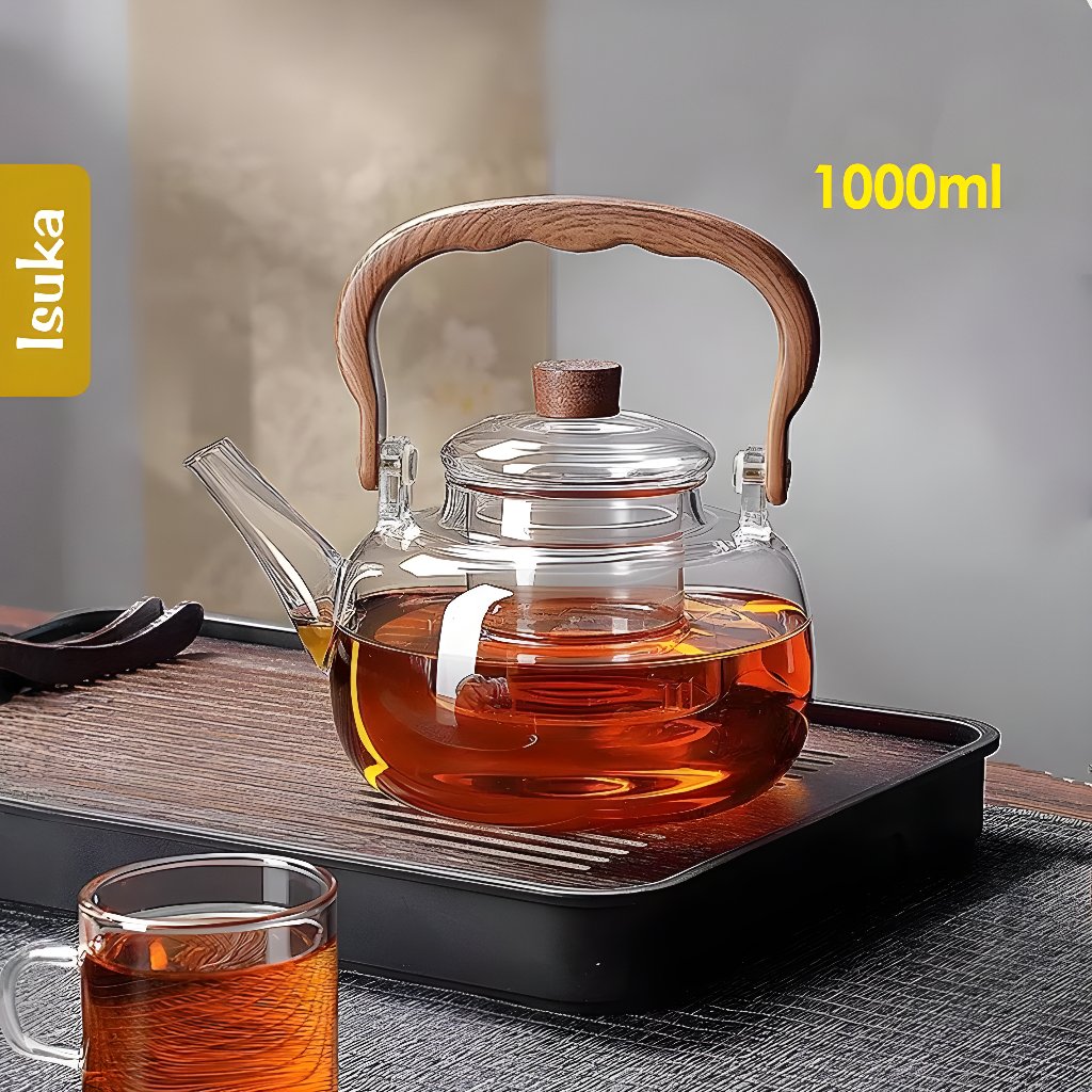 Teko Infuser Kaca Teapot Kaca Teko Tahan Panas Ceret Kopi Teko Kaca Estetik Sasko