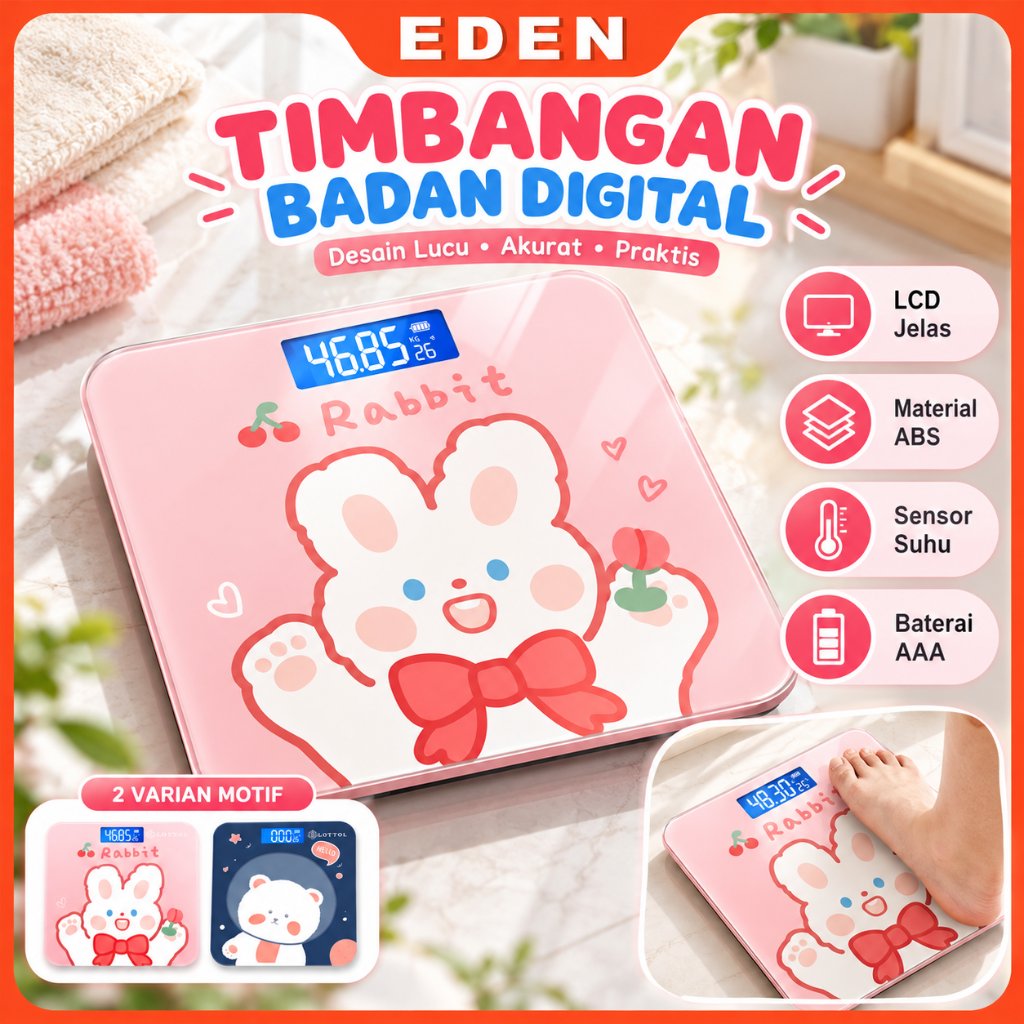 Eden - Timbangan Badan Digital Kartun Pengukuran Akurat Timbangan Layar LCD Berat Max 180kg