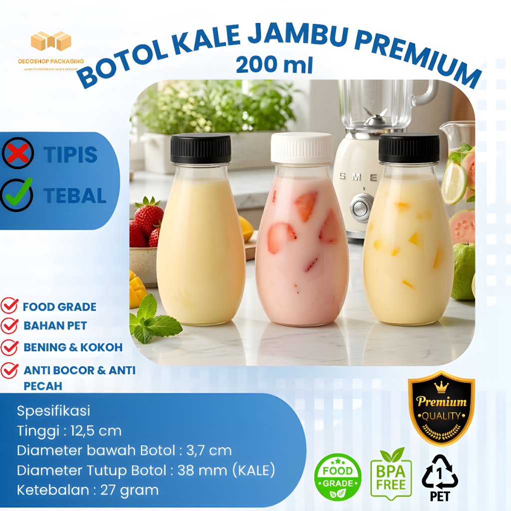 Botol PLASTIK Kale Jambu 200ml PET TEBAL BENING Foodgrade / BOTOL JUS 200ml / BOTOL KOPI 200ml