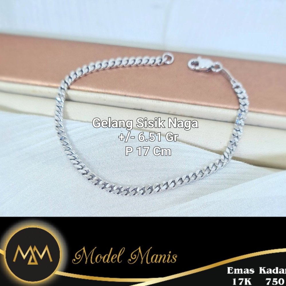 gelang tangan sisik naga polos emas putih asli kadar SI 750