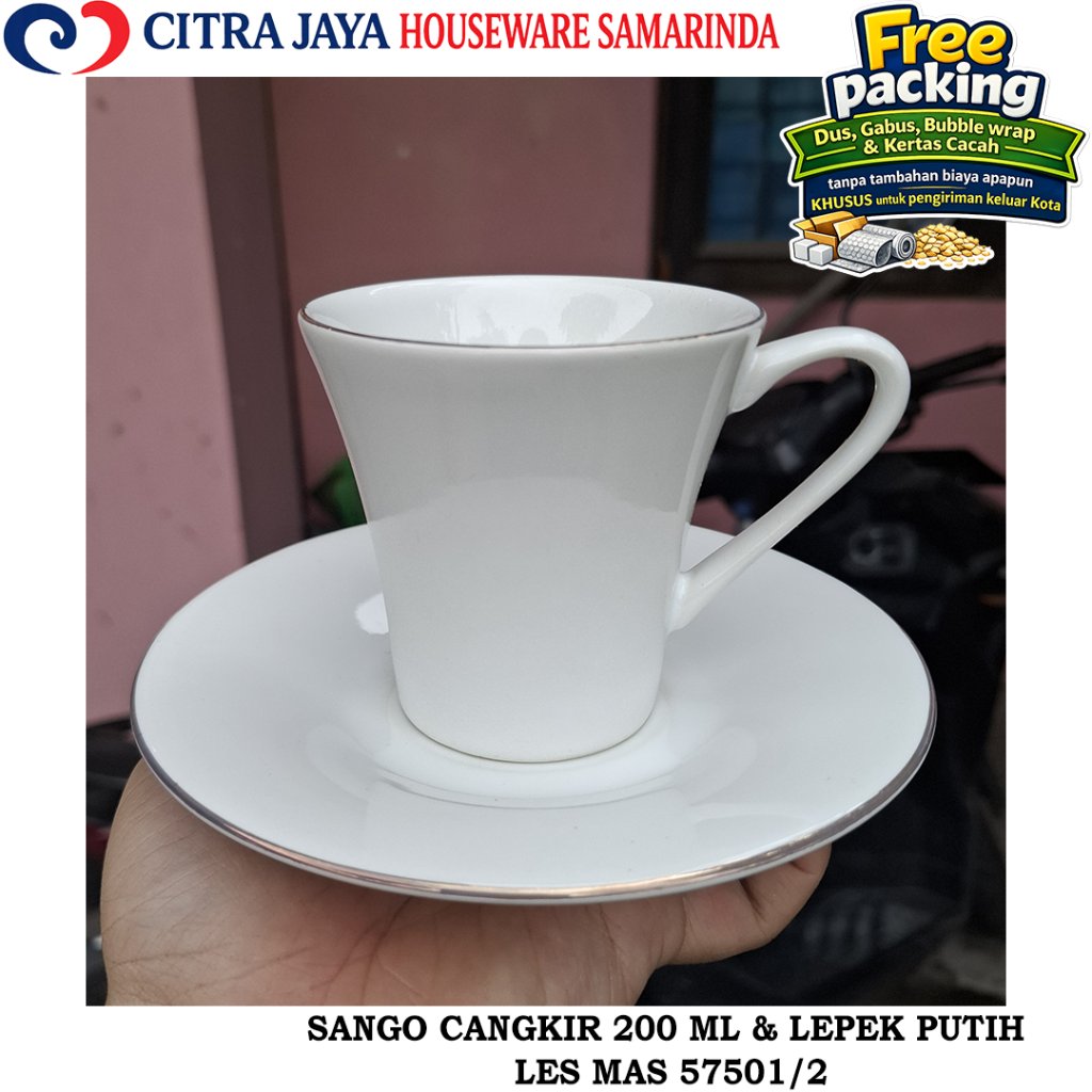 Cangkir 200 ML & LEPEK (PERKOTAK ISI 6 PCS) SANGO 57501/2 PUTIH LES MAS KERAMIK