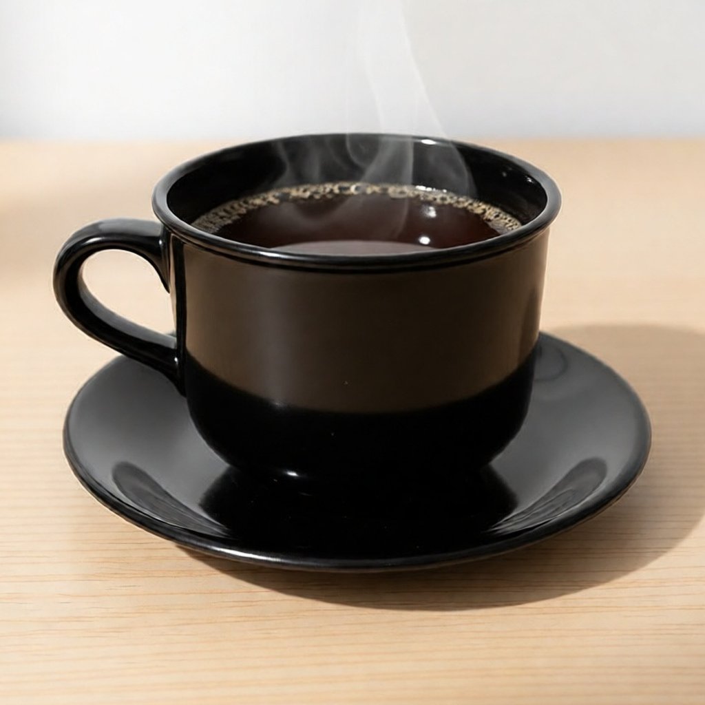 1 SET CANGKIR KOPI + TATAKAN GELAS PLASTIK SEMI MELAMIN WARNA HITAM