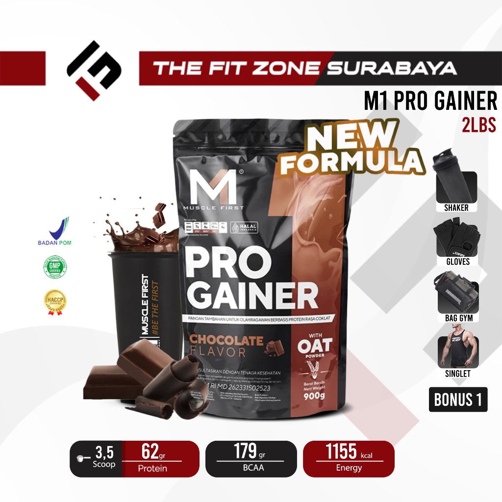 M1 MUSCLE FIRST Gold Pro Gainer 2 Lbs 4 Serving - Susu Penambah Berat Badan Mass Bulking Penggemuk T