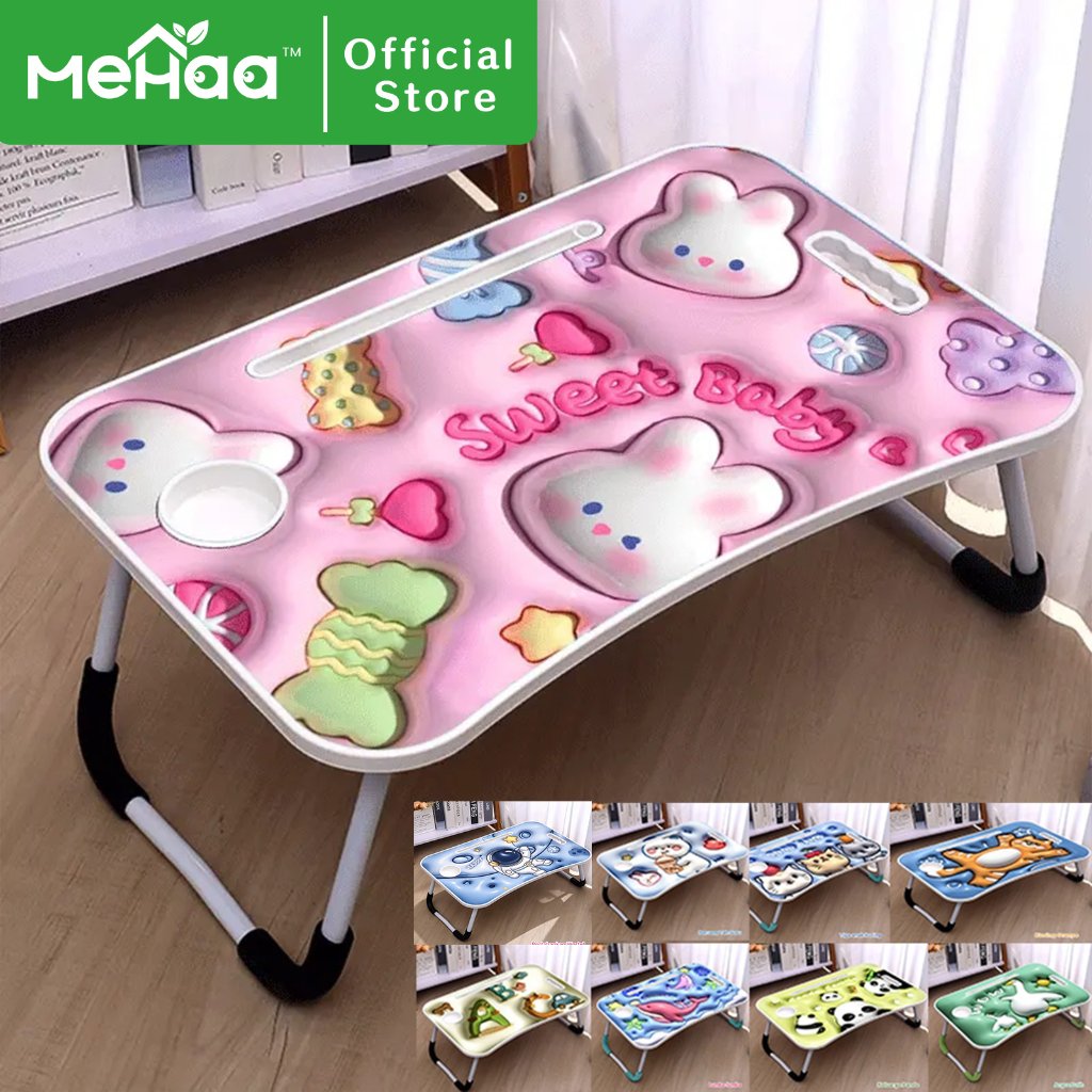 MeHaa meja belajar anak kartun 3d lipat - tinggi bisa diatur, meja laptop portable untuk anak