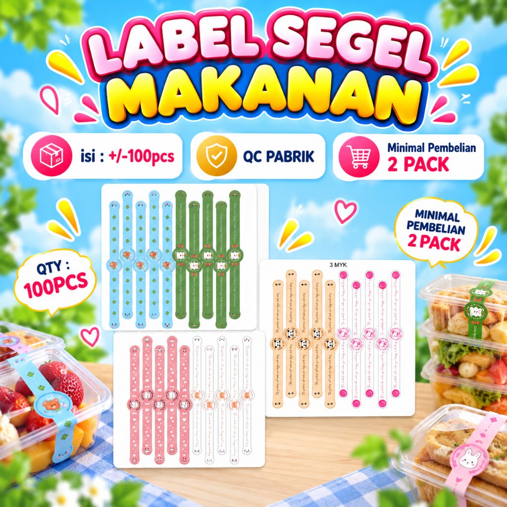 STIKER LABEL MAKANAN PANJANG SEGEL/ STIKER MAKANAN SEGEL WARNA LUCU MURAH/ STIKER LABEL MAKANAN ISI 