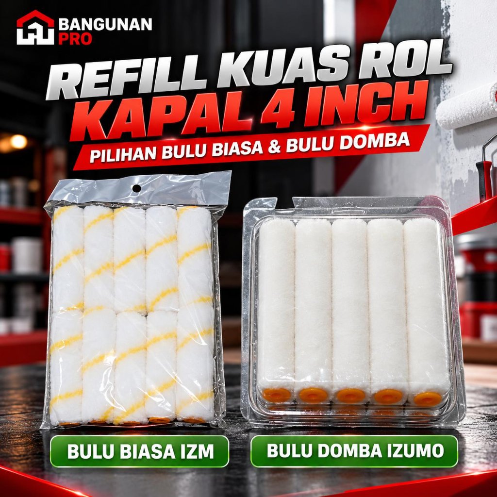 [PCS] Refill Kuas Rol Kapal 4 Inch IZM IZUMO Bulu Biasa Bulu Domba Isi Ulang Roller Cat Tembok Dindi