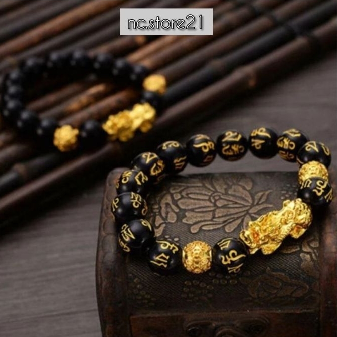 nc21 - Manik Gelang Fashion Retro Feng Shui Obsidian Emas Hitam Pria Wanita Netral Imitasi